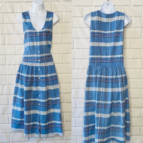 Eddie Bauer Denim Blue Plaid Button Down Dress - Picture 1 of 7
